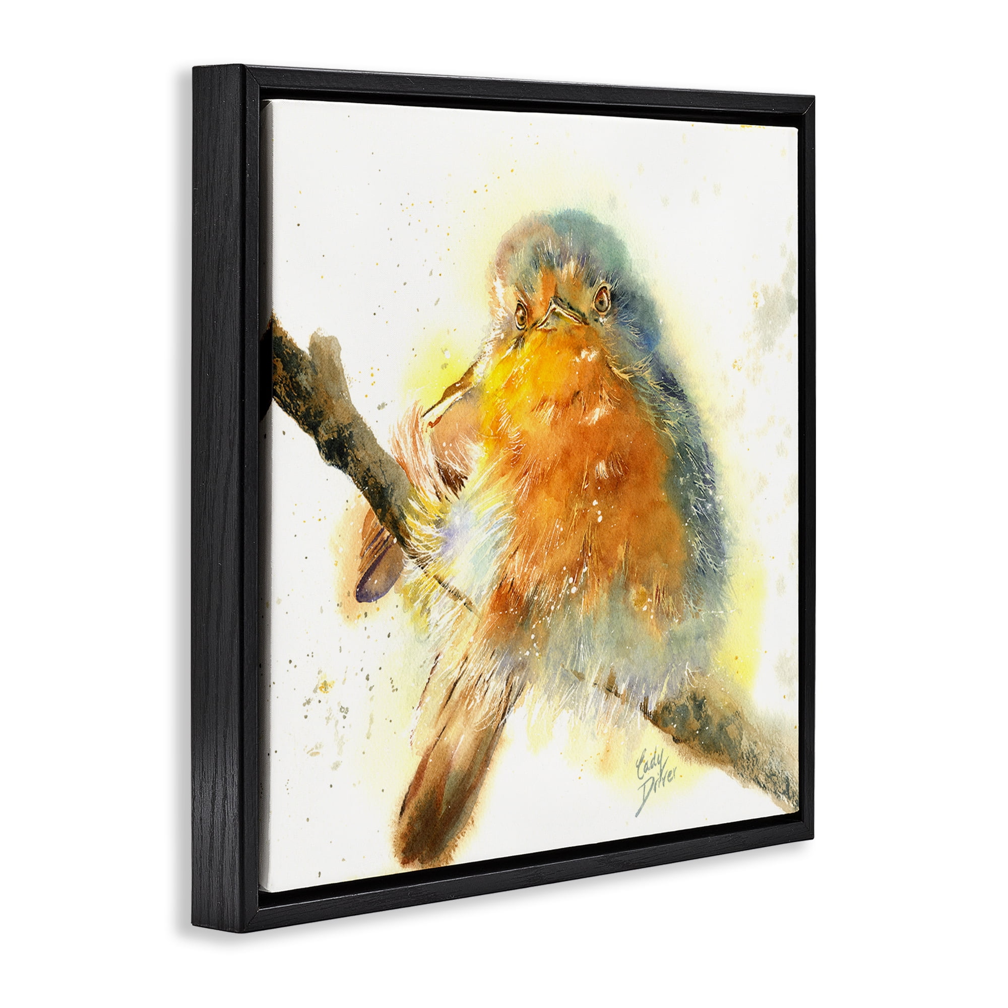 Stupell Industries Seated Songbird Watercolor Black Framed Floater Canvas Wall Art, design by Cady Driver