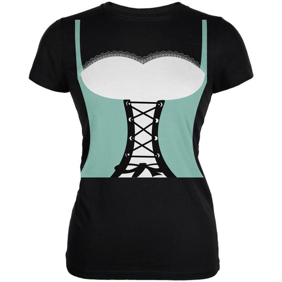 Halloween Medieval Maiden Costume Blue Juniors Soft T Shirt Black 2XL