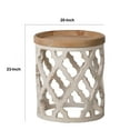 thumbnail image 5 of 23 Inch Side Table, Vintage Wood Cutout Design, Round Top, Brown, Cream- Saltoro Sherpi, 5 of 5