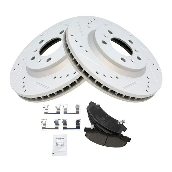 TRQ Front Performance Drilled & Slotted Brake Rotor & Posi Ceramic Pad Set
