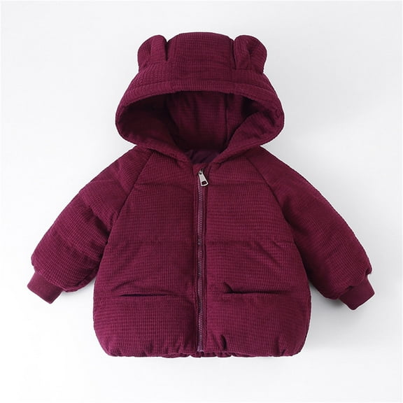 Toddler Winter Coat Toddler Puffer Coat Bear Ear Cute Jackets Thicken Windproof Zipper Warm Outwear for Baby Boys Warm Outerwear Baby Girl Winter Clothes 12-18 Months