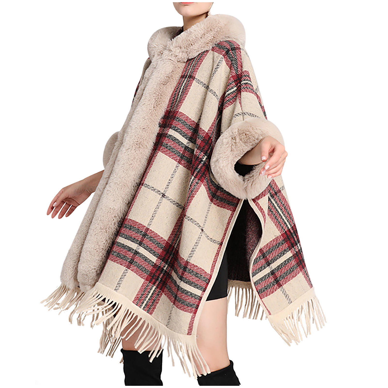 Fringed checked wool cardigan