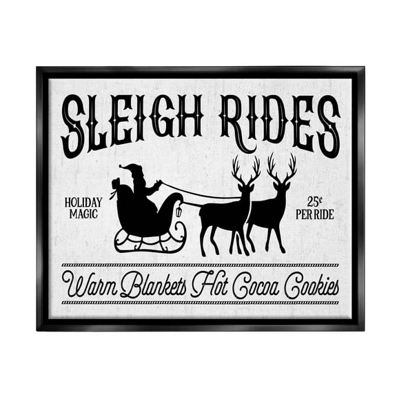 Stupell Industries Sleigh Rides Vintage Santa Claus Graphic Art Jet Black Floating Framed Canvas Print Wall Art, Design by Lettered and Lined