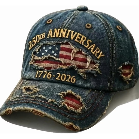 250th Anniversary USA Distressed Cap – 1776-2026 Commemorative Baseball Hat, Vintage Washed American Flag Tribute for Patriots, Veterans & History Lovers (Blue)
