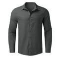 thumbnail image 5 of Jiyugala Male Summer Cotton Solid Casual Plus Size Loose Shirt Mens Turn Down Collar Long Sleeve Shirt, 5 of 5