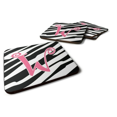 

Carolines Treasures CJ1037-WFC Letter W Initial Zebra Stripe and Pink Foam Coaster Set of 4 3 1/2 x 3 1/2 multicolor