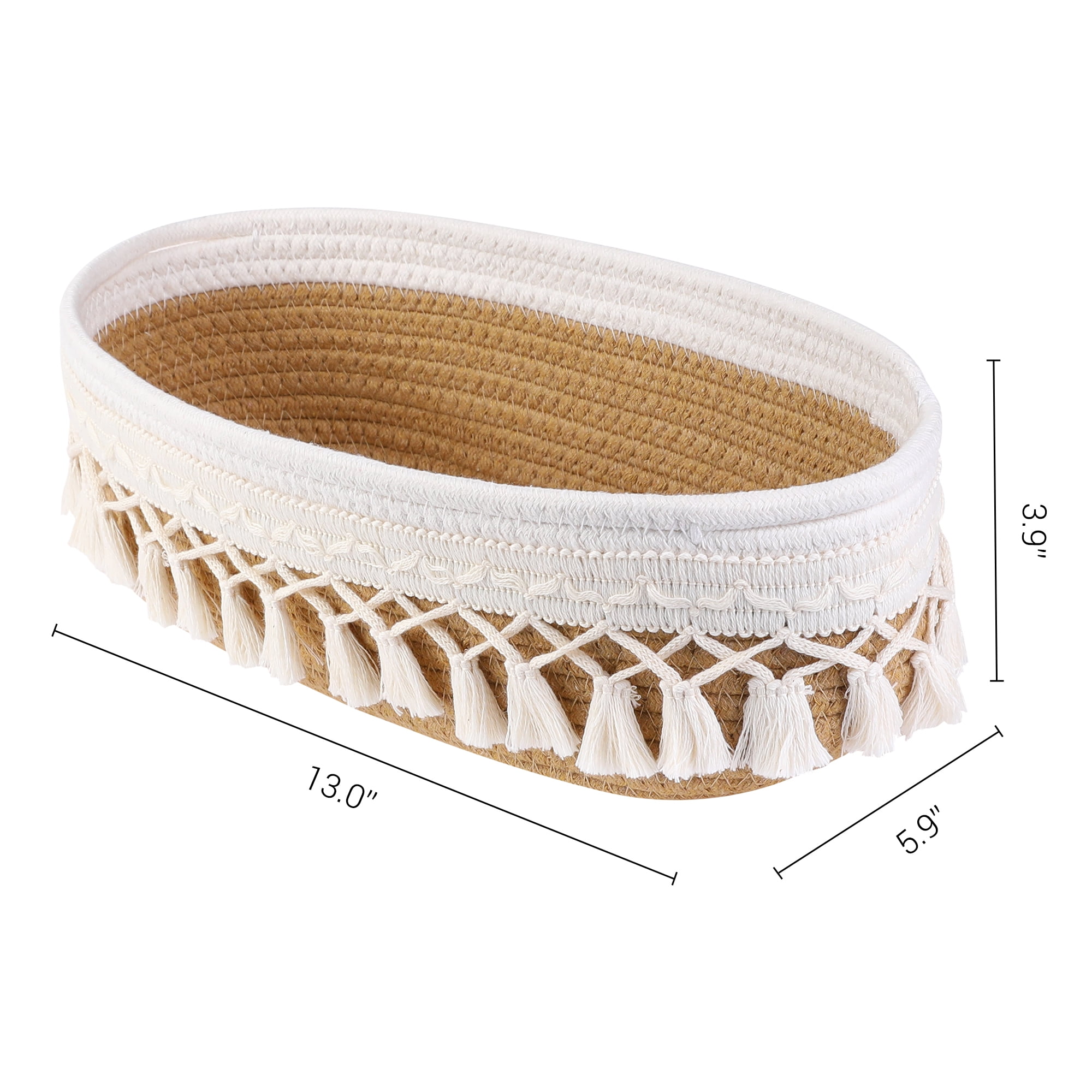 Unique Bargains Woven Storage Basket with Tassels for Key Tray Bowl Flax Yellow