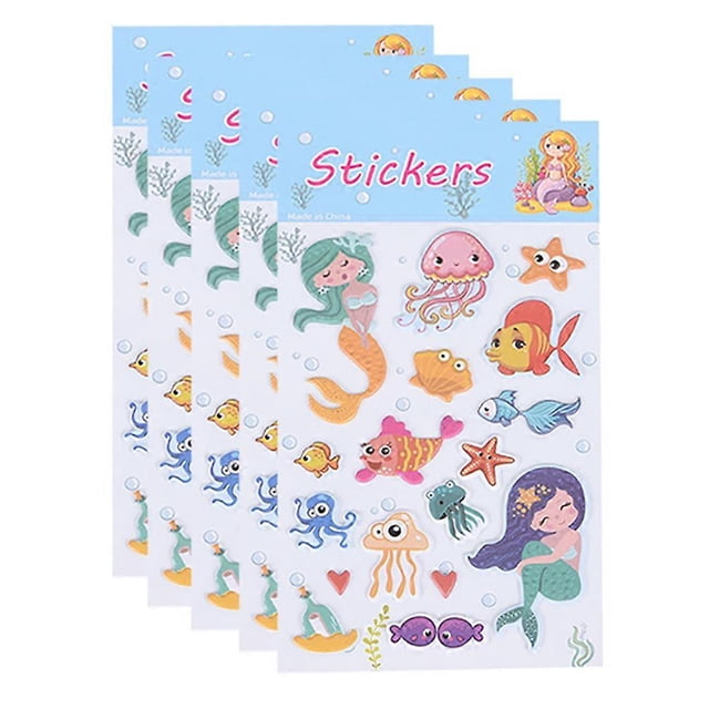 Mermaid Decals Paper Stickers for Scrapbook and Diary Assorted Color Removable Adhesive 5Pcs Set