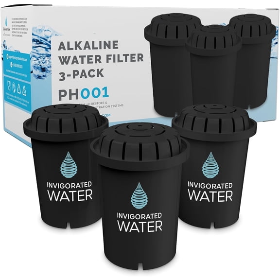 Invigorated Water PH001 Alkaline Water Filter, 96 Gallons Capacity/Filter (3-Pack, Black)