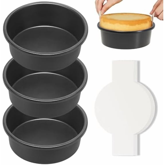 6 Inch Round Cake Pan Set for Baking with Healthy Parchment Paper, Nonstick Deeper Circle Cake Pans with Wider Grips, 3 Pieces Premium Layer Cake Tin, Cheesecake Mold, Huty Duty - Grey
