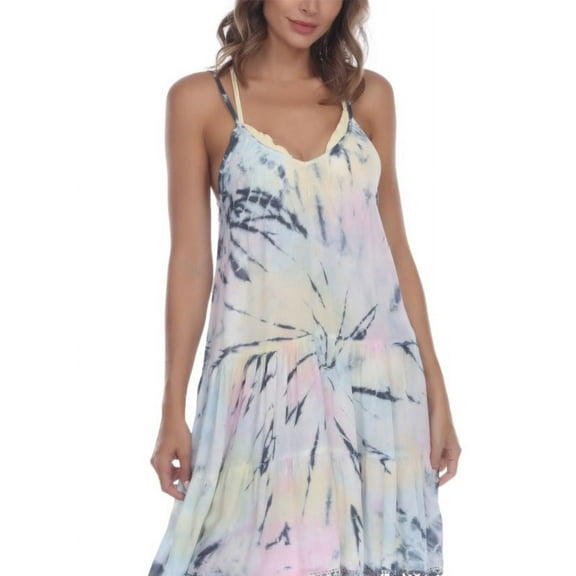 Raviya Women's Multi Swimsuit Tie-Dye-Print Short Swim Cover-up Dress, Large
