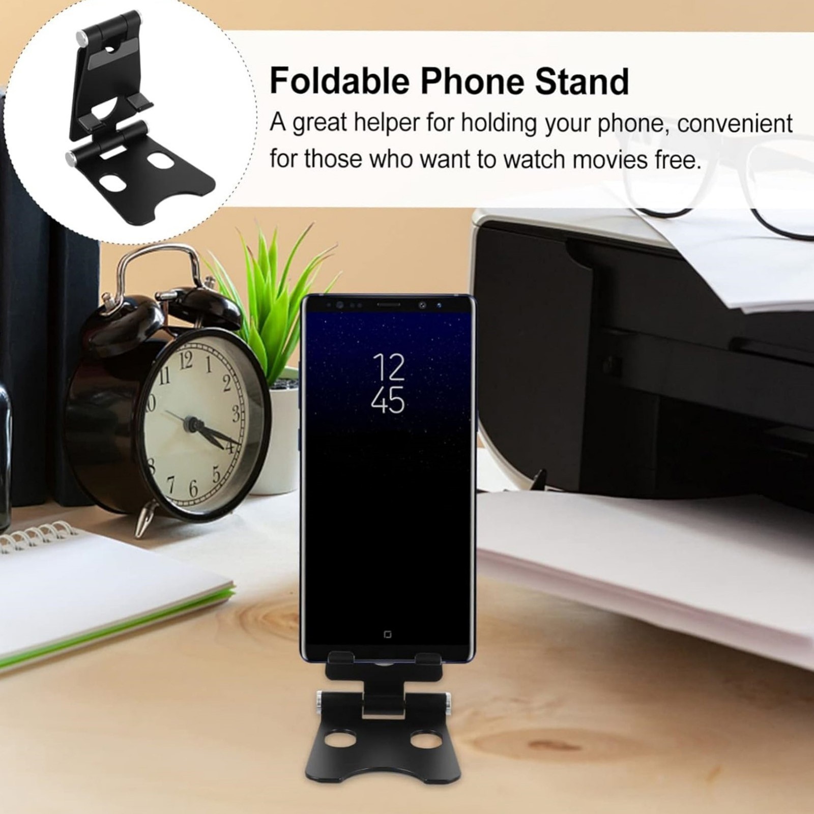 XKHHLH Dual Folding Cell Phone Stand, Adjustable Foldable Desktop Phone Holder Cradle Dock Compatible for Desktop Adjustable Cellphone Bracket for Smartphones