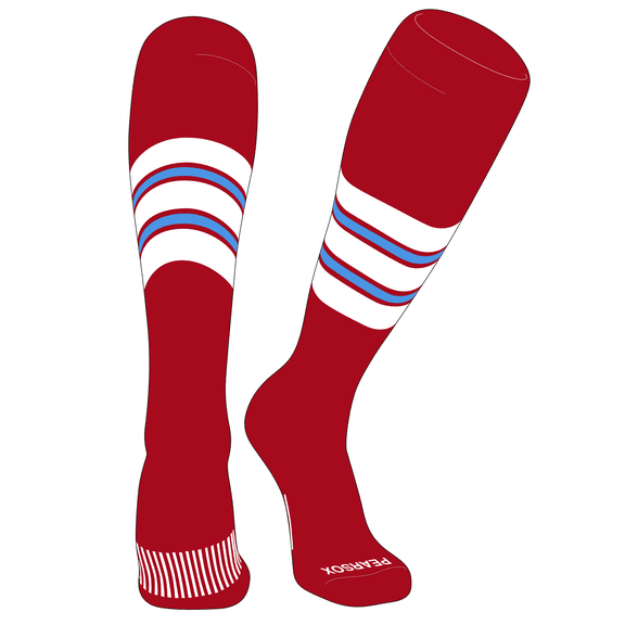 PEAR SOX Striped OTC Baseball, Softball, Football Socks (E) Red, White, Sky Blue (XS)