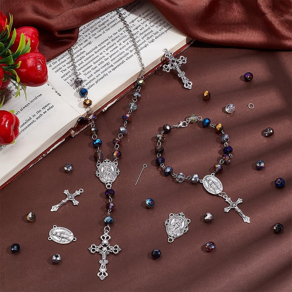 PH 737pcs Rosary Jewelry Making Kit Prayer Making Supplies Necklace Set Glass Beads Charms Pendants for Easter Ramadan Bracelet Earring Necklace Jewelry Making Multi-color