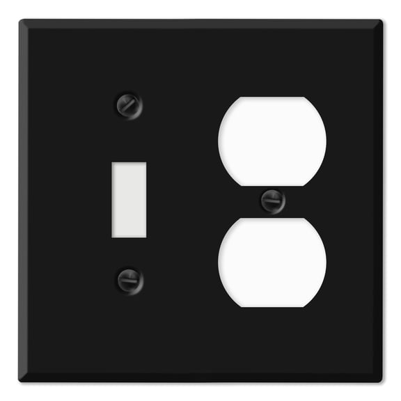Black Metal Combo Wall Plate, Matte Black Toggle Switch / Duplex Receptacle Outlet Cover, 2-Gang Standard Size, 4.5" x 4.56", Blank And Toggle Switch Covers, Corrosion Resistant, Matching Screws
