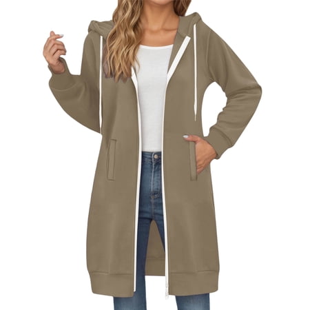 TIANZEN Plus Size Longline Hooded Sweatshirt For Casual Pullover With Drawstring And Pockets Womens plus Size Winter Wool Coats Snow Coat for Women Women Fall Fashion