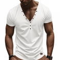 thumbnail image 2 of Men's V-Neck Button T-Shirts Short Sleeve Tees Henley T-Shirt Summer Base Tops, 2 of 9