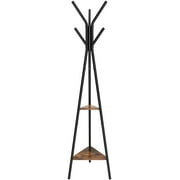 Coat Rack Stand, Coat Tree, Hall Tree Free Standing, Industrial Style, with 2 Shelves