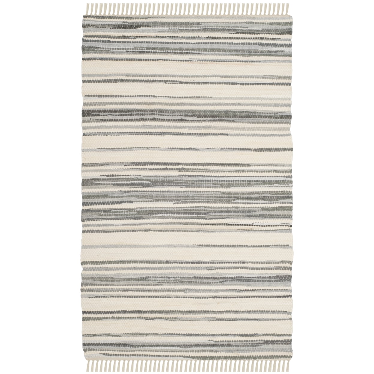 SAFAVIEH Rag Benton Striped Cotton Area Rug, Ivory/Grey, 2'6" x 4'
