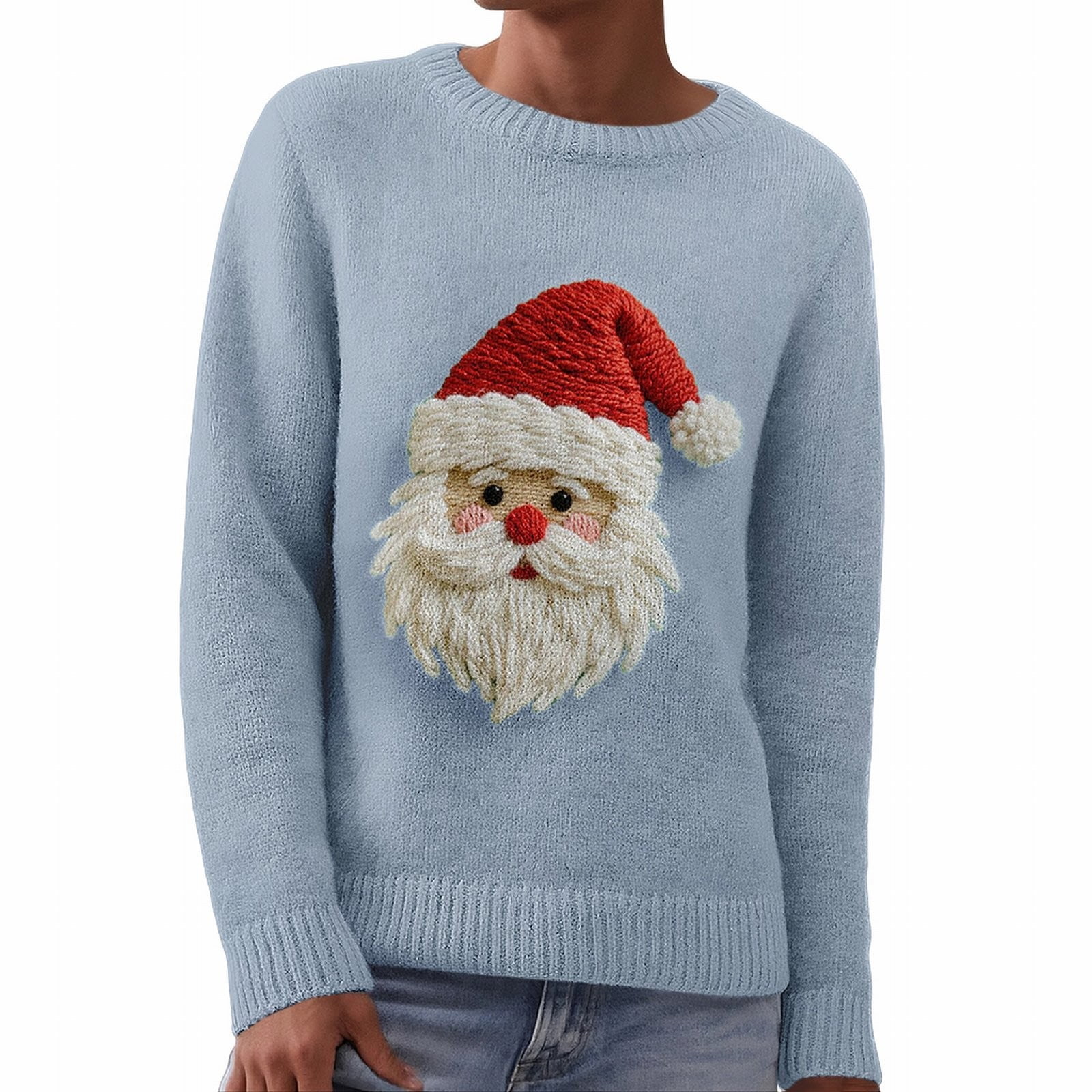 BODOAO Christmas Sweater for Women Retro Cute Santa Claus Graphic Long Sleeve Knitted Crew Neck Xmas Pullover Tops Novelty Funny Creweck Knit Pullover Sweaters Holiday Party Graphic Sweatshirts