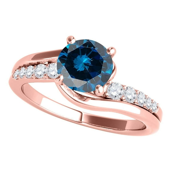 Mauli Jewels Engagement Rings for Women 1.25 Carat Halo Blue Diamond Engagement Ring 4 Prong-Setting 14K Rose Gold