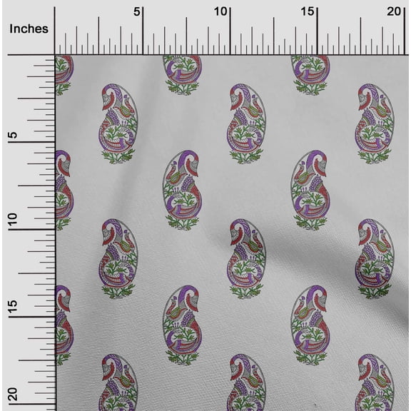 oneOone Cotton Silk Light Gray Fabric Peacock Block Craft Projects Decor Fabric Printed By The Yard 42 Inch Wide