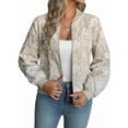 thumbnail image 2 of Womens Jacket Long Sleeve Zip Up Floral Outerwear Soft Casual Fall Coats Khaki M, 2 of 9