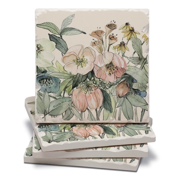 Thirstystone Floral Sketch 4-Pack Tumbled Tile Coasters