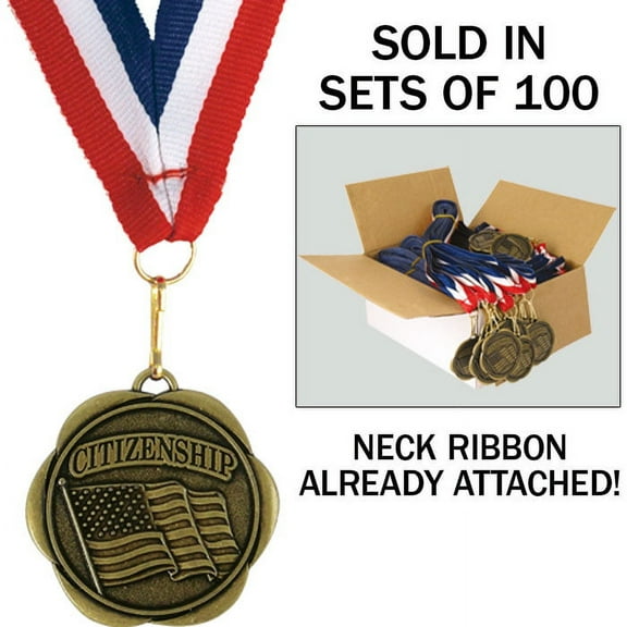 Set of 100 Award Medals with Neck Ribbons - Citizenship