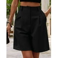 thumbnail image 4 of Elastic Waist Wide Leg Knee Length Summer Shorts for Women with Pockets, 4 of 7