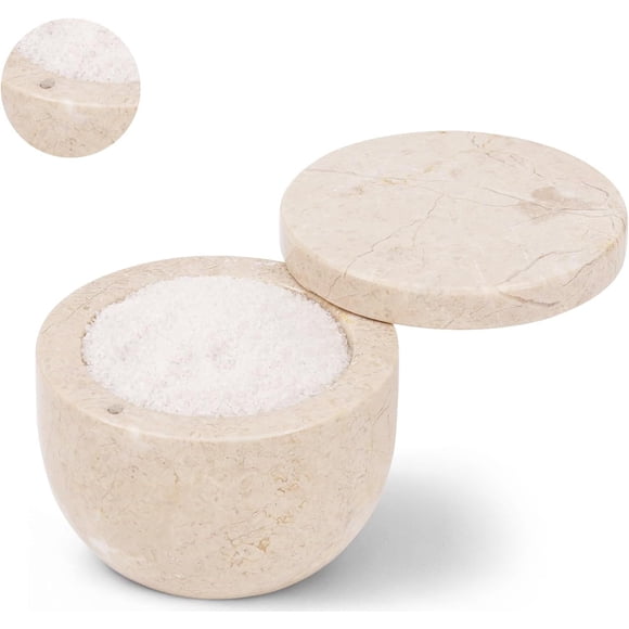 Marble Salt Cellar 4 Inch with Magnetic Swivel Lid Handmade Verona Salt Keeper Countertop Mother’s Day Gift for Mom Salt Storage for Flaky Spices Seasoning Kitchen Jar