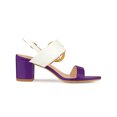 thumbnail image 3 of BLISSFUL STEP Slingback Sandals Contrast Color Chunky Heel Big Circle Buckle Sandals Purple White 10, 3 of 7