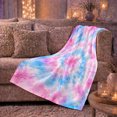 thumbnail image 6 of Pink Blue Tie Dye Spiral Center, Cheerful Retro Style for Tie Dye Fans, Bright Swirl Pattern and Friendship Gift, Soft Flannel Blanket for Bedroom and Dorm, Home Decor, 6 of 9
