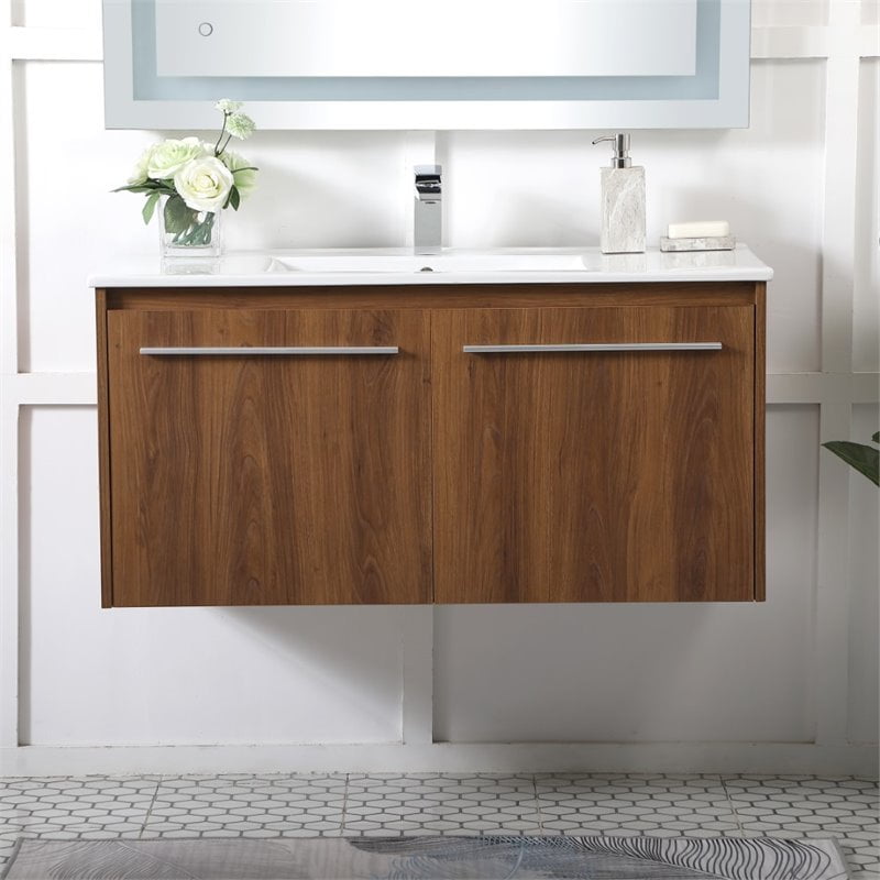 Elegant Decor Vf45040wb 40 In Single Bathroom Floating Vanity In Walnut Brown Walmart Com Walmart Com