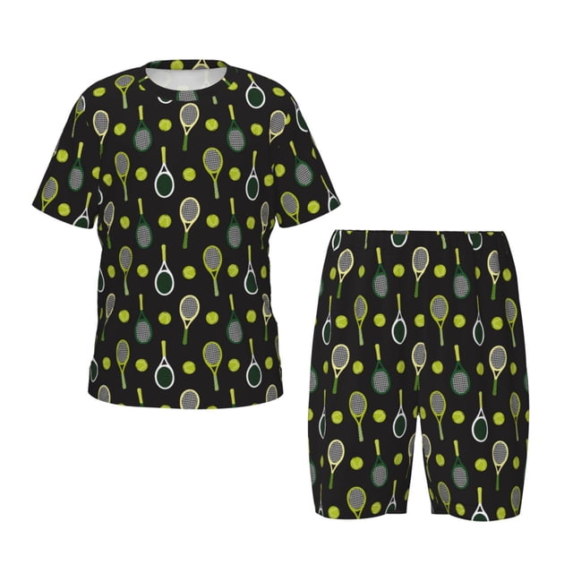Cauagu Raquettes de Tennis pour Enfants Ensemble de Pyjamas à Manches Courtes, Ensemble de Shorts d'Été pour Enfants Ensemble de Pjs à Col Rond 2 Pcs Parfait pour Petits Garçons Filles-Grande Taille