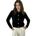thumbnail image 2 of Womens Spring Fall Casual Cropped Cardigan Button Front Solid Color Striped Long Sleeve Tops Sweaters Black M, 2 of 9