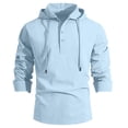thumbnail image 6 of Men's Cotton Linen Hooded Henley Shirt, Casual Loose Fit Adjustable Drawstring Long Sleeve Tops for Men, Spring Fall Daily Wear Shirts S-3XL, 6 of 8