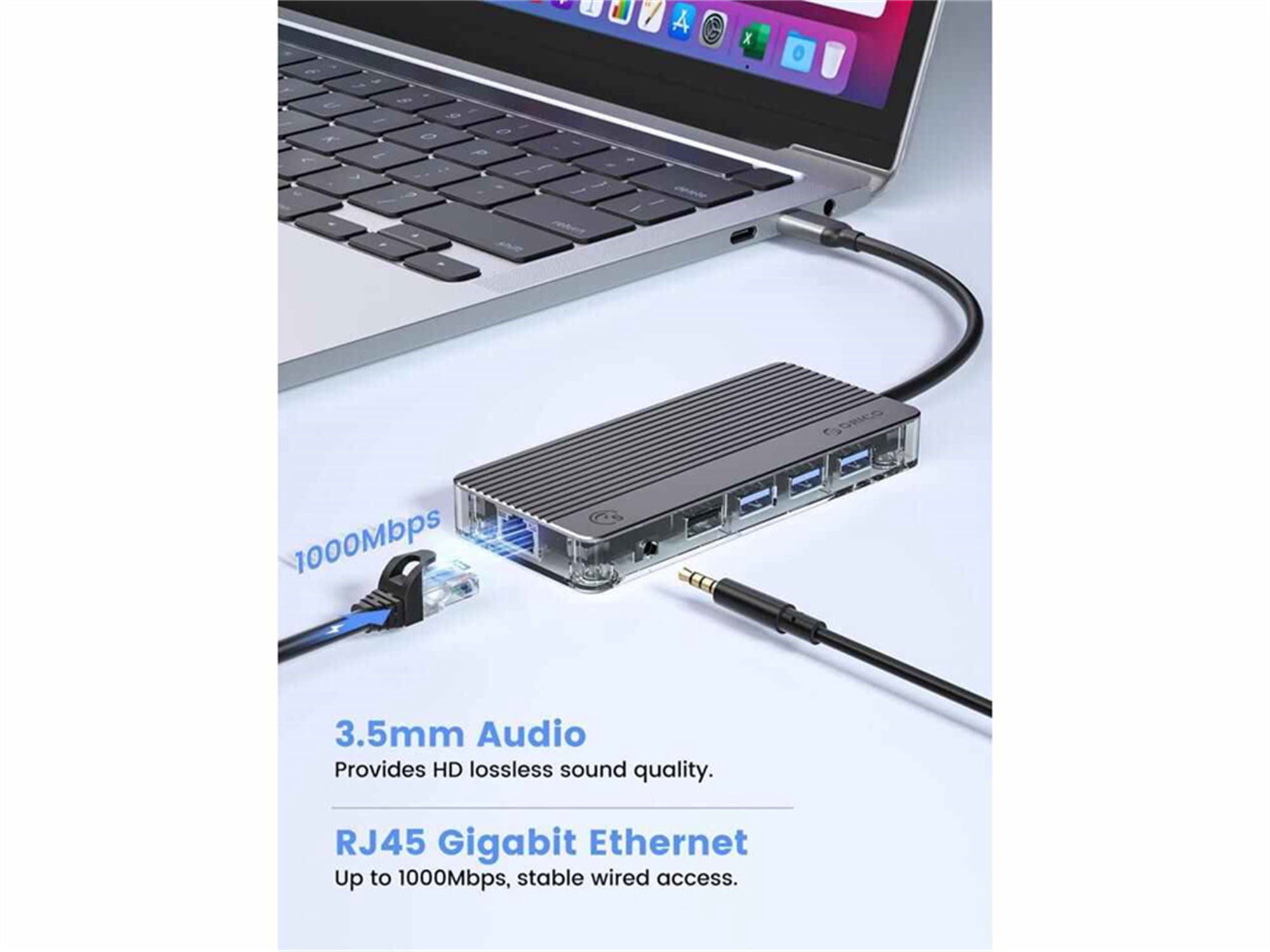 ORICO 11 in 1 USB C Hub Adapter USB C Docking Station Dual Monitor with HDMI 4K@30Hz VGA 3 USB 3.0(5Gbps) USB 2.0(480Mbps) RJ45 PD100W Charging 3.5mm Audio SD/TF