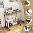 thumbnail image 6 of GZXS Portable Rolling Desk with Charging Station and Wheels, 26.4"-41.5" Height Adjustable Desk, 31.5" Computer Desk with Hooks and Shelves for Home Office, Vintage Brown, 6 of 7