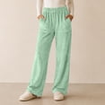 thumbnail image 4 of Ohufall Fleece Pajama Pants for Women Stretchy Wide Leg Sleep Pant Pockets Comfortable Solid Color Home Lounge Pants, 4 of 7
