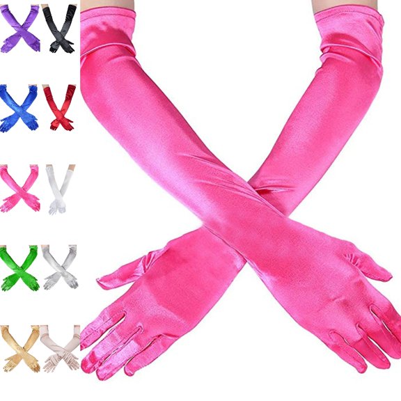 Bmisegm Long Gloves for Women Over Elbow Solid Color Smooth Finish Halloween Party Stage Halloween Gloves Hot Pink One Size