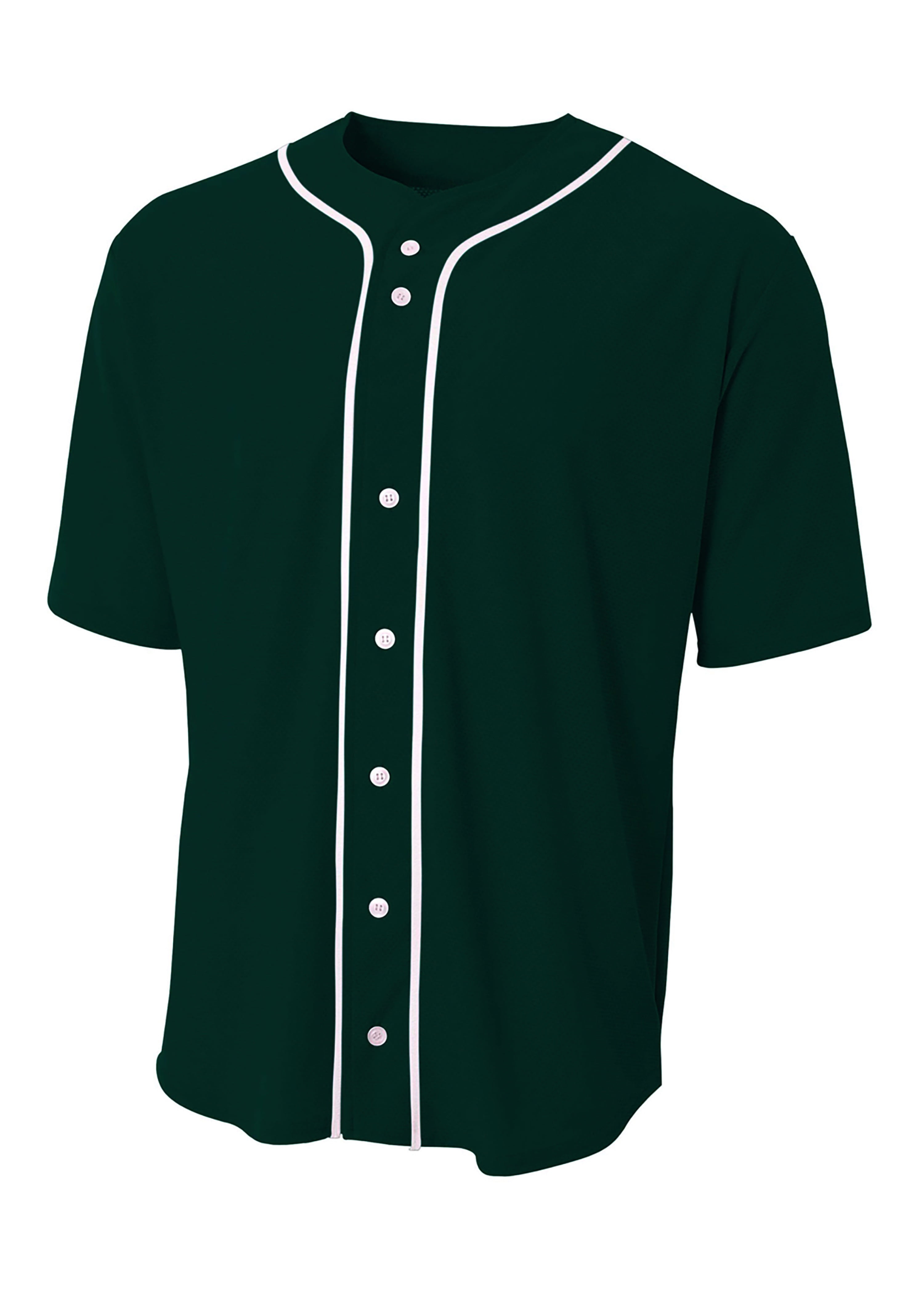 A4 N4184 Mens Short Sleeve Full Button Baseball Jersey Forest 3XL