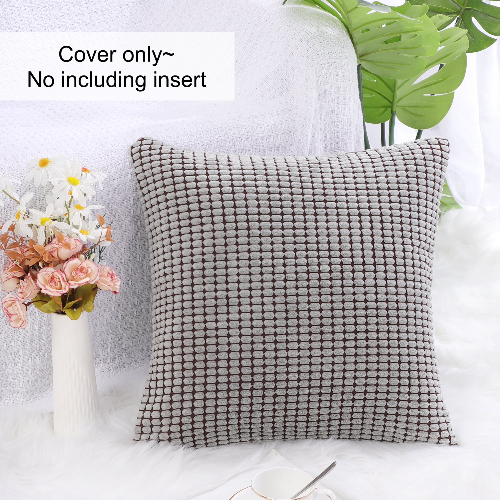 Unique Bargains Texture Solid Decorative Throw Pillow Cover Grey Brown 20" x 20"