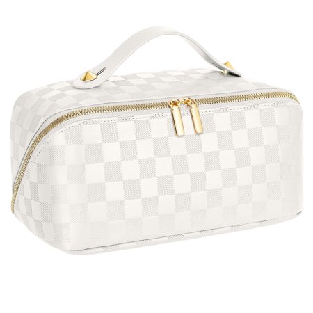 Makeup Bag Checkered Cosmetic Bag Large Travel Toiletry Organizer for Women Girls