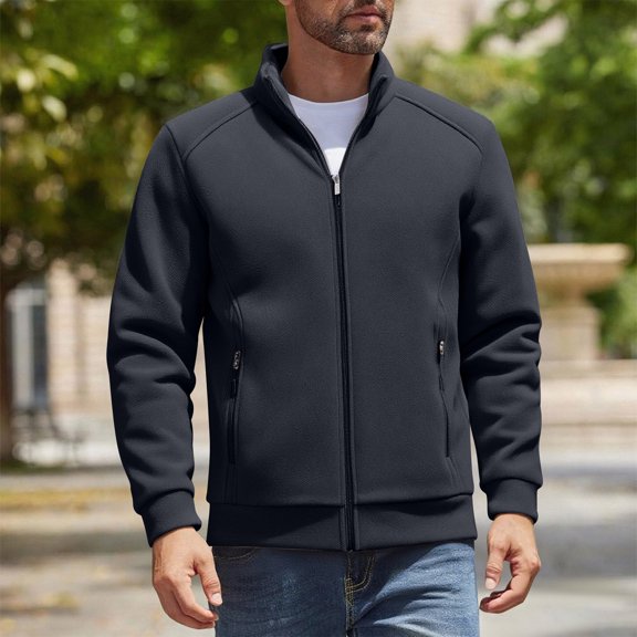 Men's Fleece Jacket, Long Sleeve with Turn-Down Collar, Full-Zip Front and Secure Pockets for Casual Wear, Outdoor Activities and Daily Use in Cool Weather