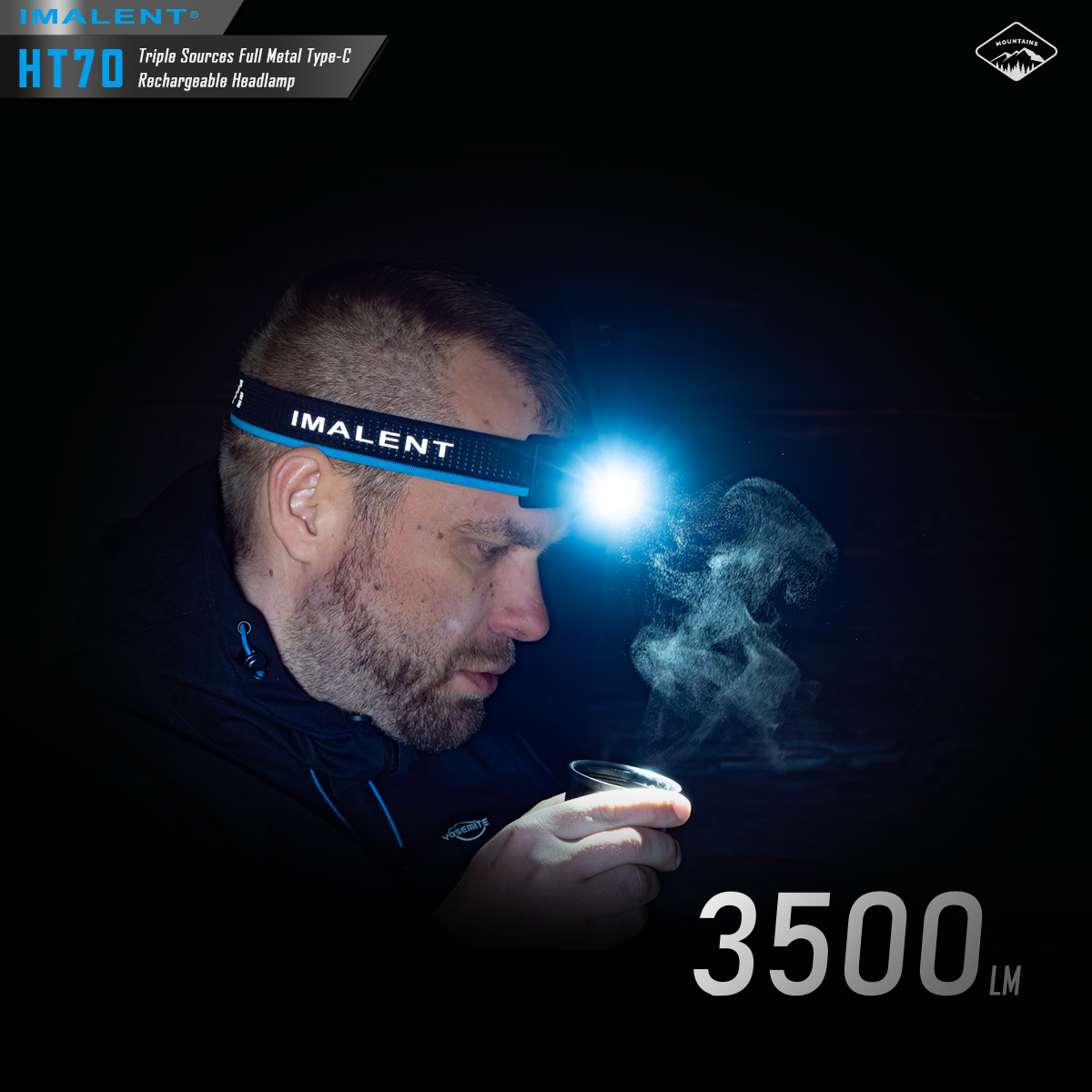 IMALENT HT70 LED Headlamp 3500LM 349M 5000mAh Battery Type-C Rechargeable White Red Light Three-Light Source Headlight