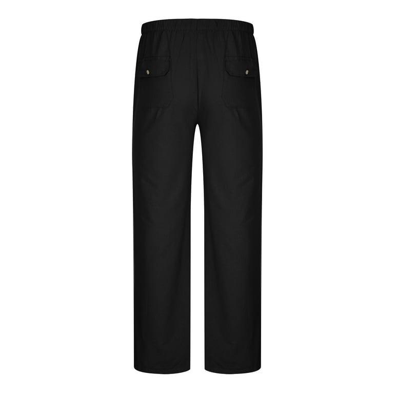 Summer Savings Clearance,POROPL Plus Size Solid Casual Elastic Waistb  Pocket Cotton Linen Mens Work Pants Black Size 14
