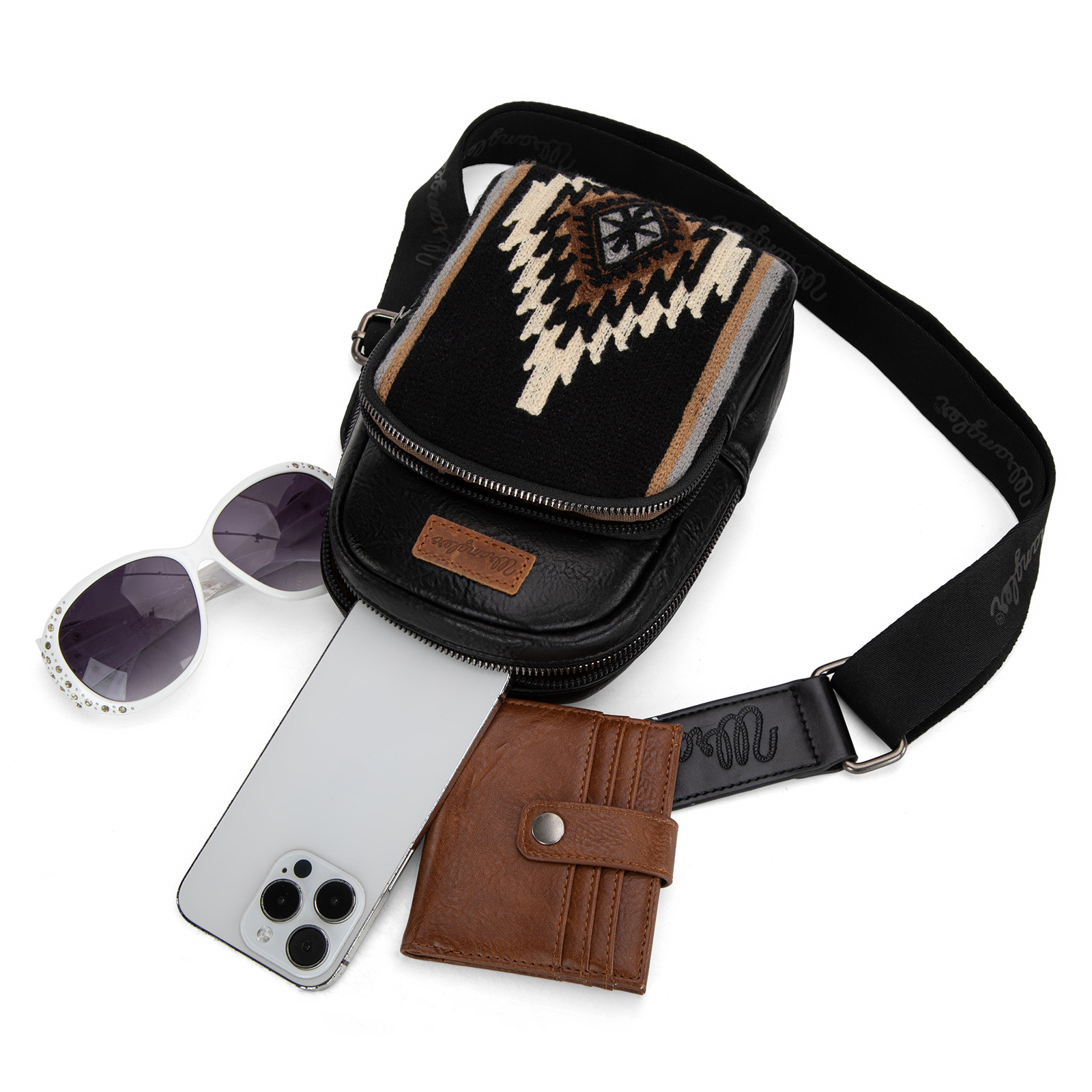 Wrangler Aztec Sling Bag for Women Western Knitted Crossbody Purse and Chest Bag With Adjustable Strap