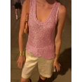 thumbnail image 5 of Women's Pink Sparkly Sheer Knit Tank Top Asymmetrical Hem Sleeveless Casual Summer Camisole, 5 of 19