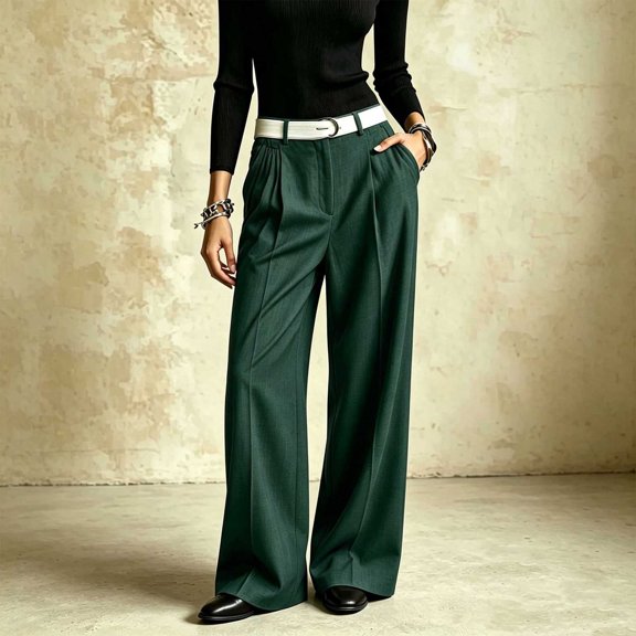 Karymi Jeans for Women High Waist Wide Leg Suit Pants, Front Crease Pleated Draped Flare Trousers Elegant Office Long Pants with Pocket